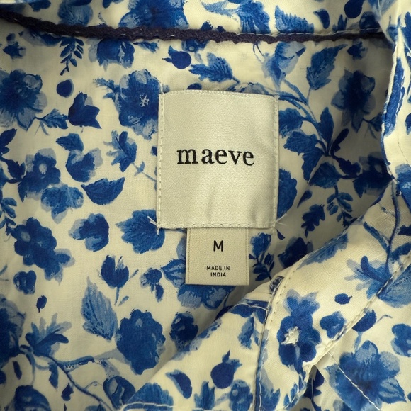 ANTHROPOLOGIE MAEVE THE LEANDRA SHIRRED YOKE TOP COTTON FLORAL BABYDOLL BLUE M - Picture 9 of 11